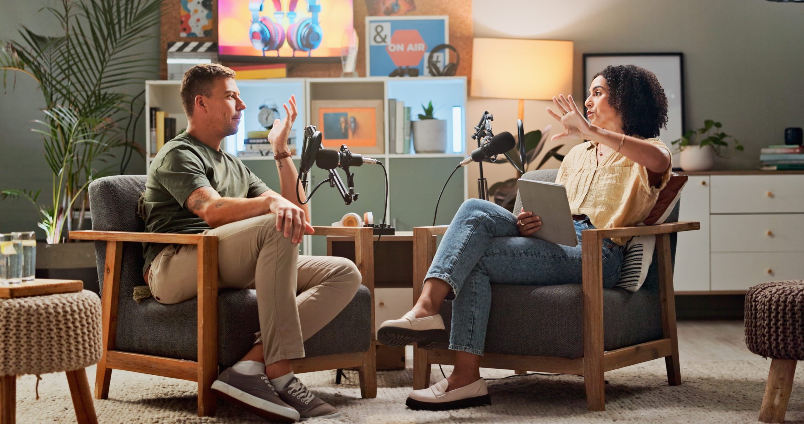 Two professionals recording a conversation